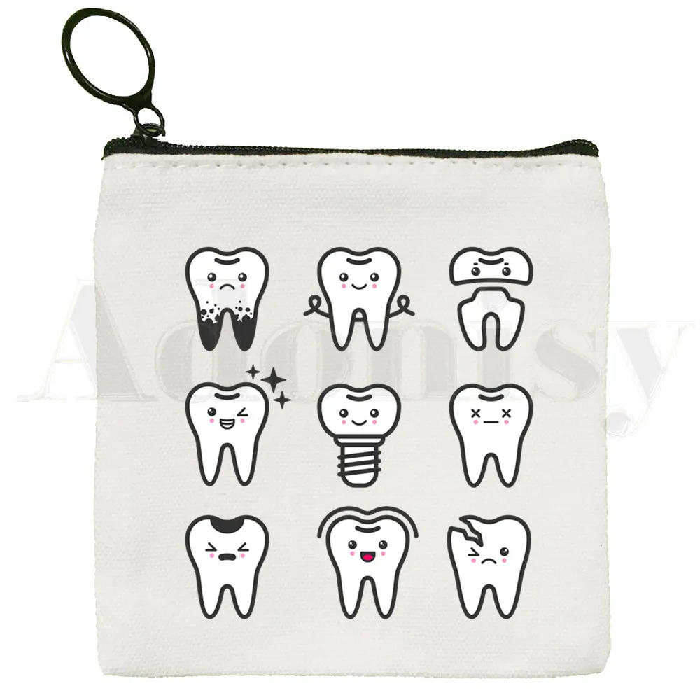 Tooth and Dentist Graphic Aesthetic Funny Coin Purse Storage Small Bag Card Bag Key Bag Coin Clutch Bag Zipper Key Bag