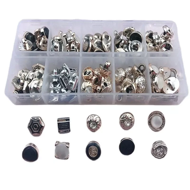 

9-12mm 10 Different Styles 1 Box 100PCS Plating Buttons Shank DIY Apparel Sewing Accessories