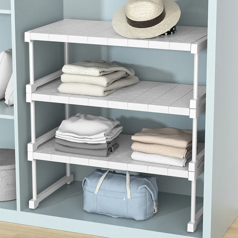 

2023 Stackable Closet Storage Shelves Wardrobe Partition Cabinet Organizers Kitchen Sink Cabinet Storage Rack Multifunctional