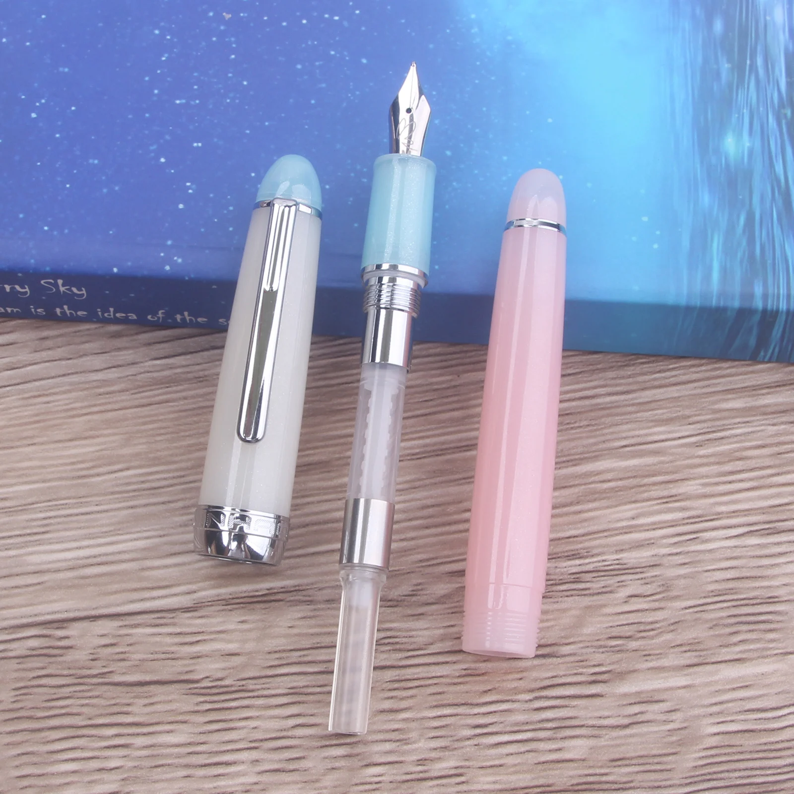 Ручка-фонтан Jinhao 82 Limited Edition, акриловая, прозрачная, с блестками, розовая, с изогнутым пером EFFM, мини-канцелярские принадлежности для офиса и школы (art.: 3920db38cc72f) - 3920db38cc72f