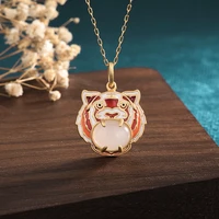 china style thai blue enamel color tiger pendant necklace national tide tiger year creative jewelry gold necklaces for women