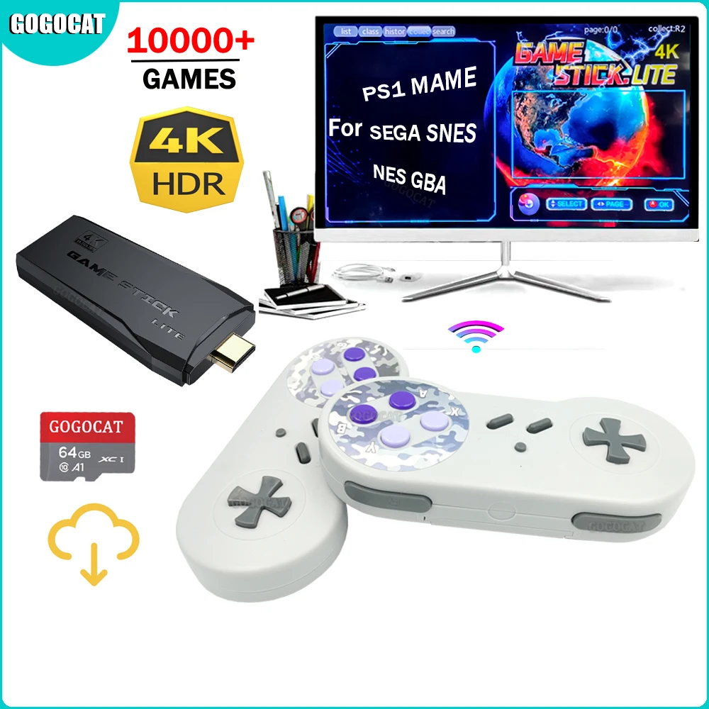 

GOGOCAT Video Game Console Gaming Stick 10000 Games 64G Handheld Mini Retro 4K TV Wireless Controller for PS1/Arcade/SEGA/SNES