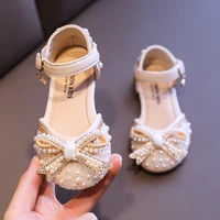 sweet girl princess shoes fashion rhinestone pearl bow baby shoes kids party childrens dance little girls leather shoes new