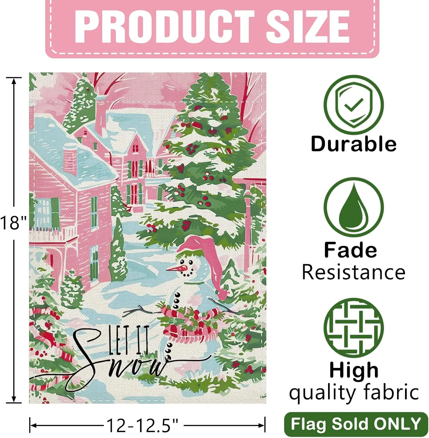 Фото Декоративный садовый флаг Dyrenson Pink Winter Village, украшение для двора с милым снеговиком, рождественское украшение для дома, F GGO №3
