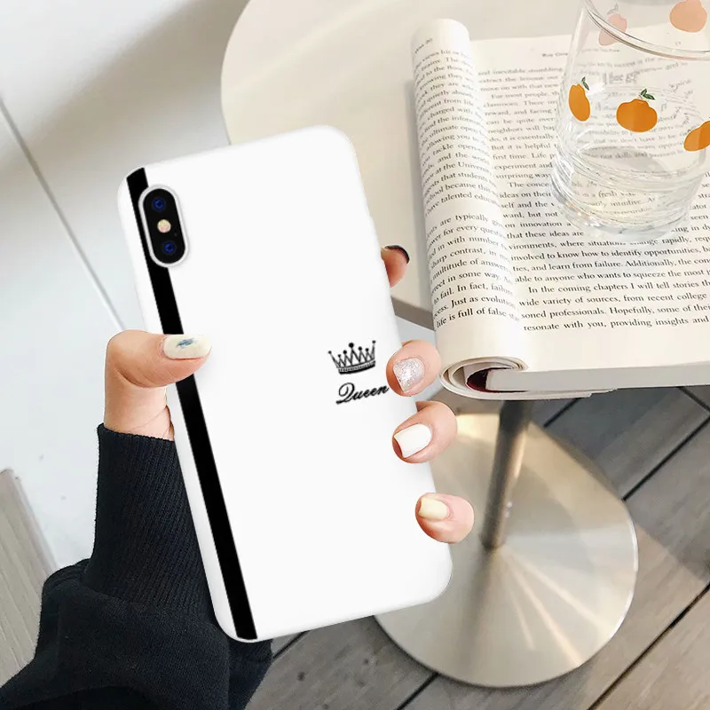 JAMULAR King Queen Lovers Couple Case for IPhone 12 13 Mini 11 Pro Max X XR XS Max 7 8Plus SE Black White Silicon Soft Cover Bag images - 6