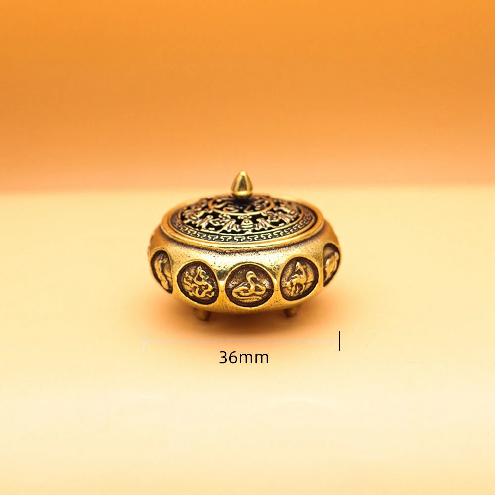 

Курильница для благовоний в стиле ретро, латунная подставка для благовоний с крышкой из сандалового дерева, буддистский Декор для дома, 12 знаков зодиака