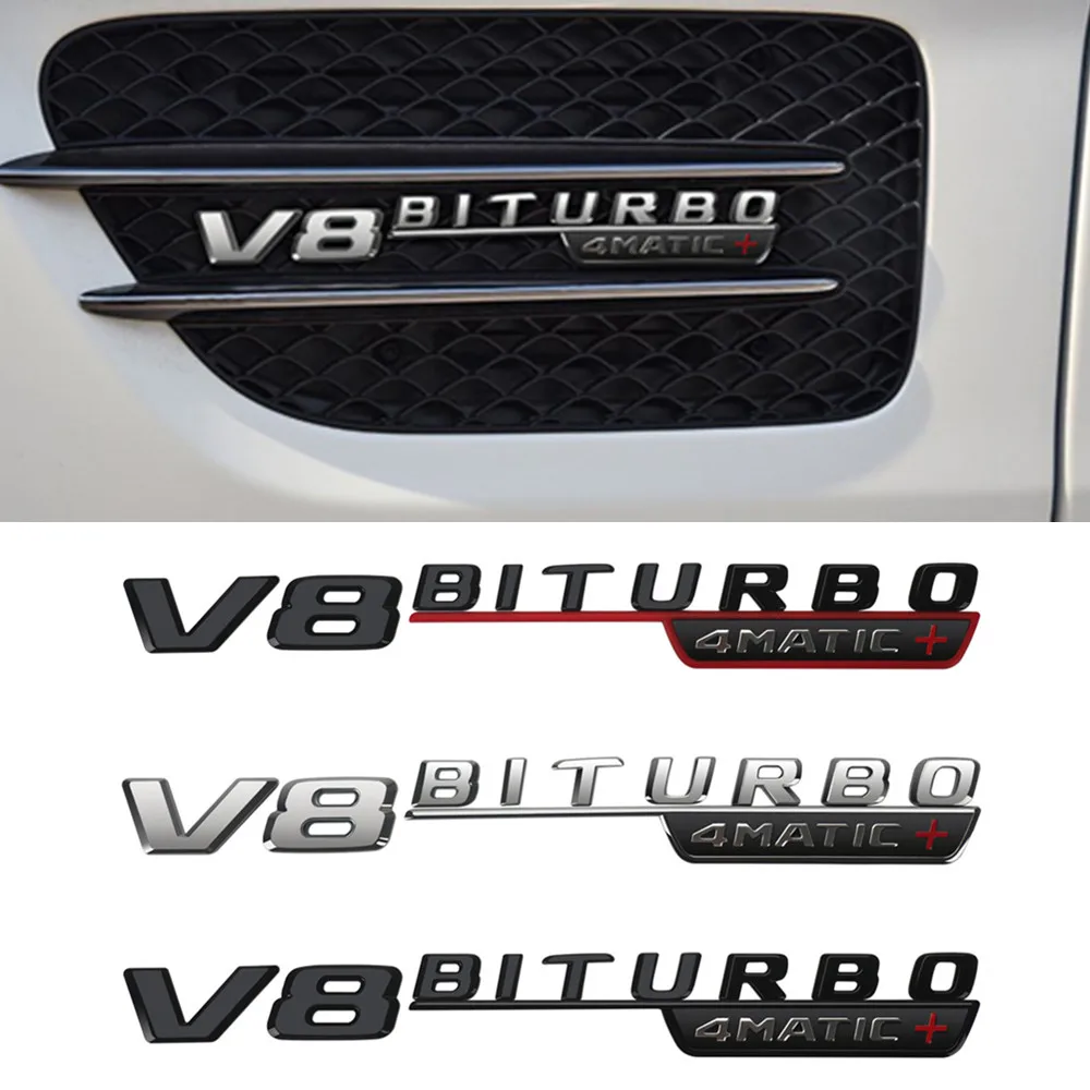 

2Pcs Car Side Sticker Cover V8 BITURBO 4MATIC+ Fender Sticker For AMG Mercedes Benz W117 W212 C63 E63 W205 W207 W176 W177 W464