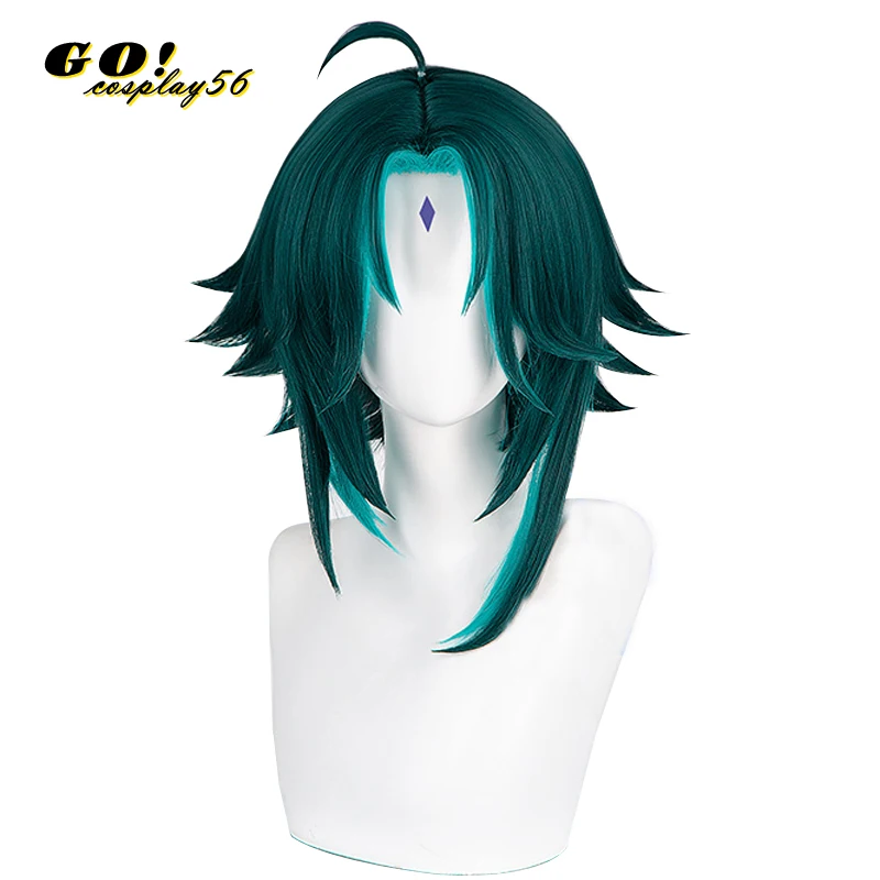Парик для косплея Genshin Impact Xiao 100 см длинный прямой темно-зеленый термостойкий