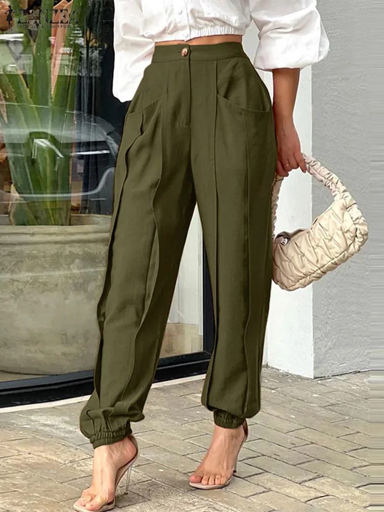 

ZANZEA 2023 Streetwear High Waist Pants Women Fashion Splicing Design Work Wear Long Trousers Summer Female Elegant OL Pantalon