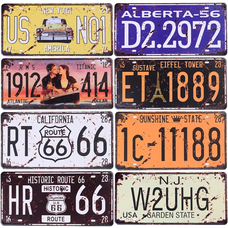 

Retro Metal Tin Sign Route 66 Car Number License Plate Plaque Vintage Metal Poster for Bar Club Garage Wall Home Decor 15*30cm