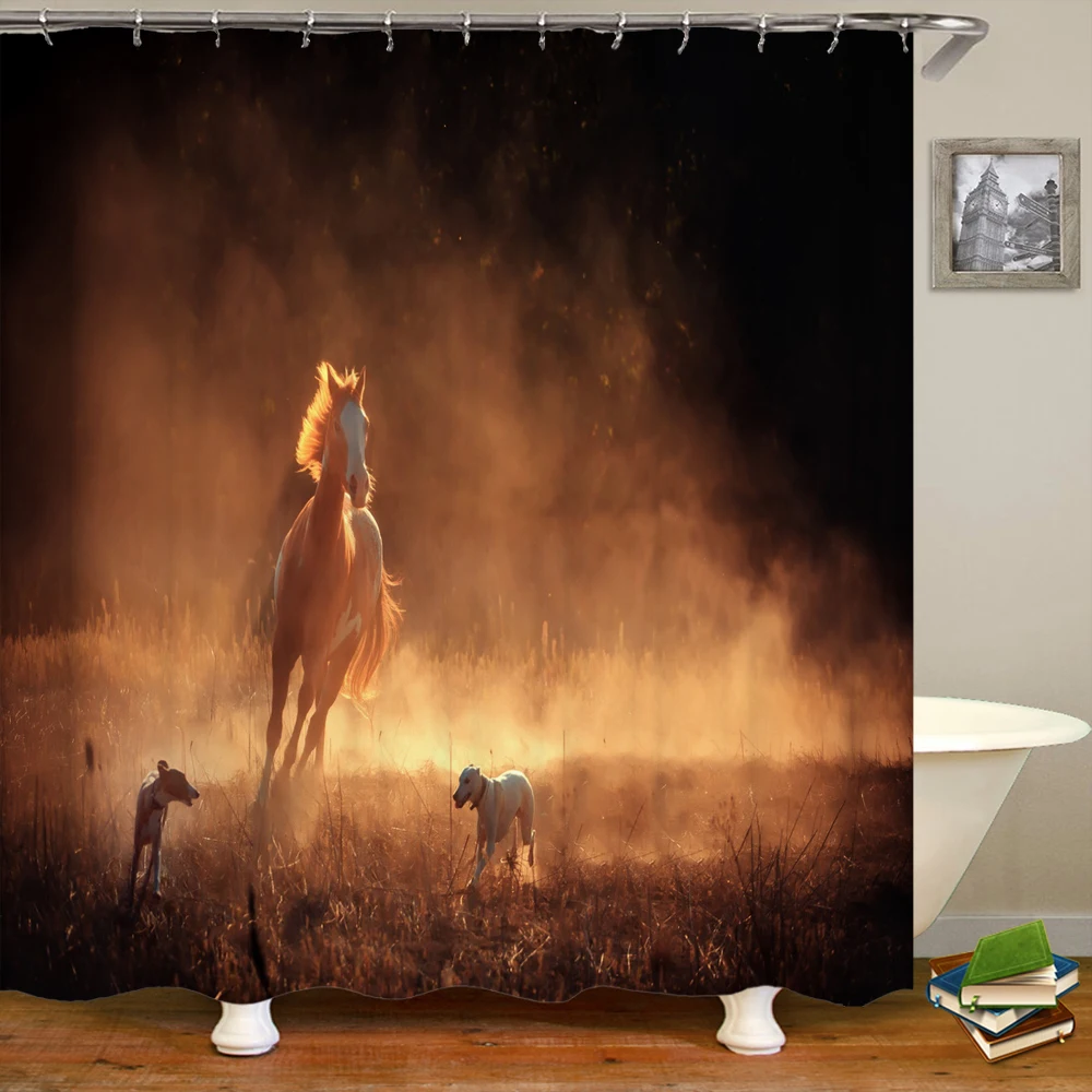 

3D horse shower curtain lion tiger dog printing shower curtain bathroom screen washable bath curtain with hook Home curtain
