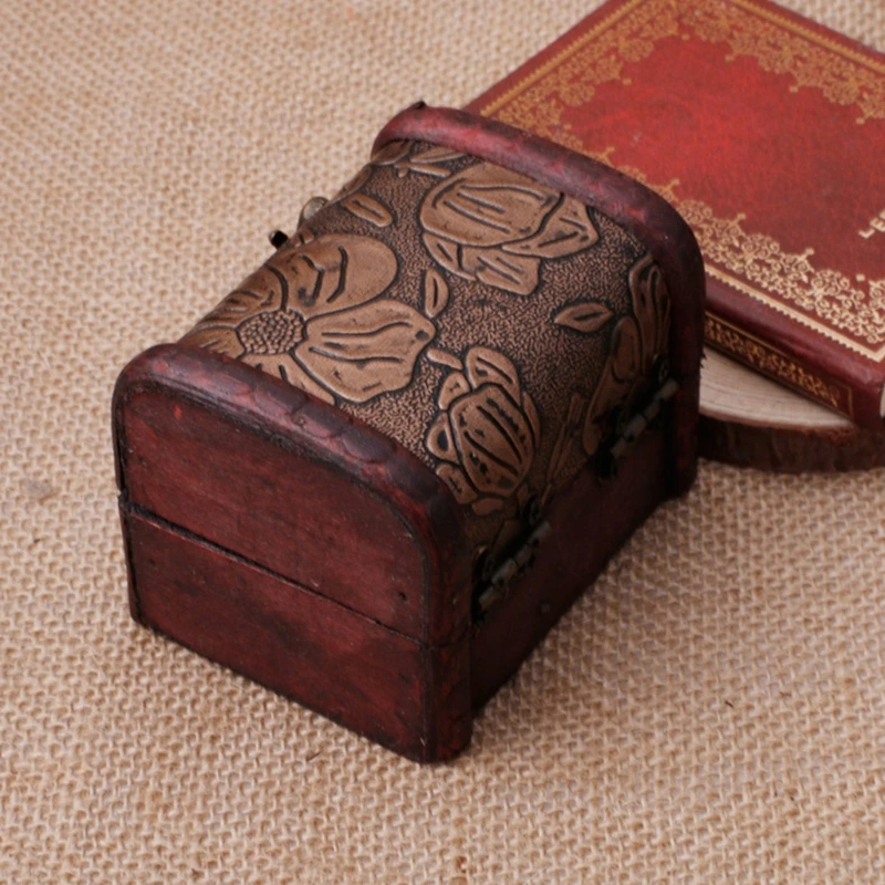 Large Vintage Metal Lock Trinket Jewelry Storage Box Handmade Decorative Wooden Treasure Organizer for Case Gift Box images - 6