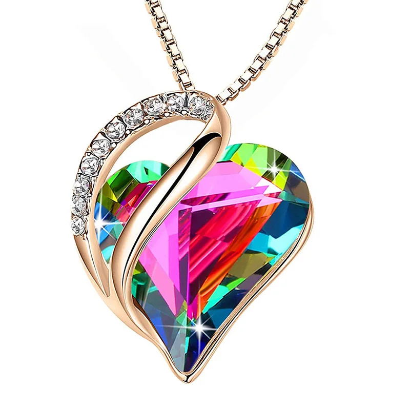 

Truly In Love Heart Pendant Necklace Colorful Crystals from Swarovski-Elements Champagne Gold Color Jewelry for Women Mothers