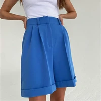 summer high waisted shorts women solid loose streetwear short pants female korean style bluegreenorangepurple trousers 2022
