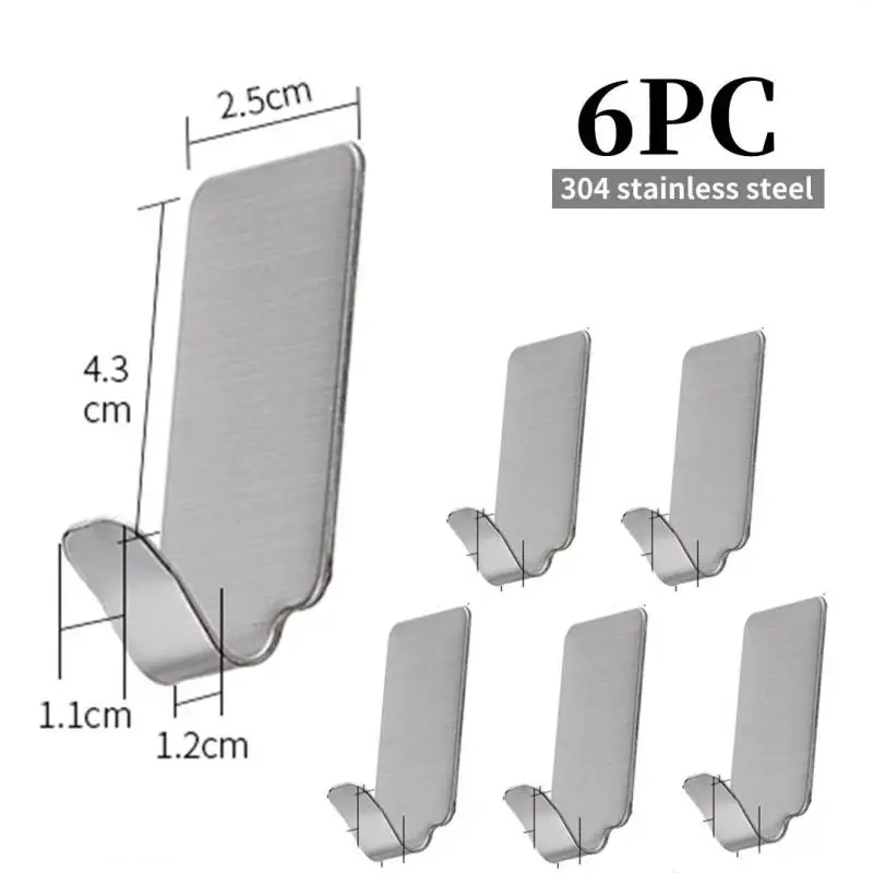 

6pcs Adhesive Stainless Steel Towel Hooks Towel Racks Wall Hooks For Kitchen Bathroom Self-Adhesive Stainless Steel Hook Storage