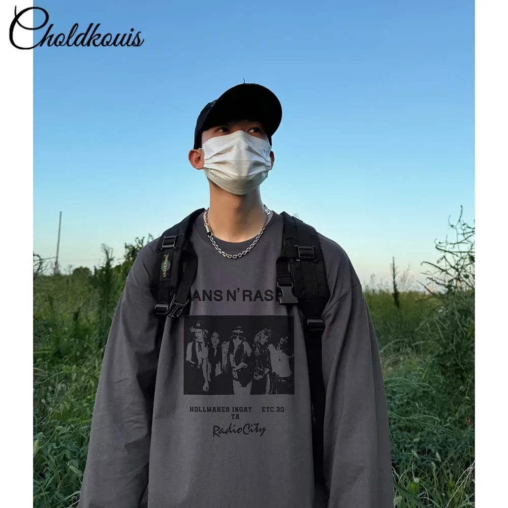 Мужская свободная толстая футболка с длинными рукавами 200 г весенне-осенний