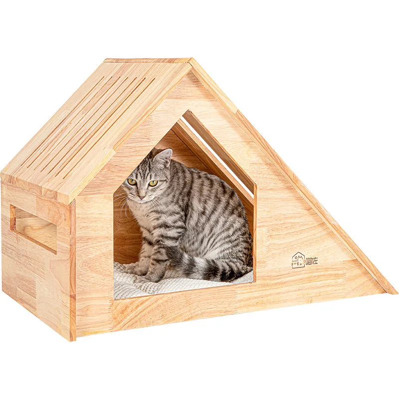 

Wholesale New Design Pet Luxury House Solid Wood Cabin Cat Dog Bed Nest