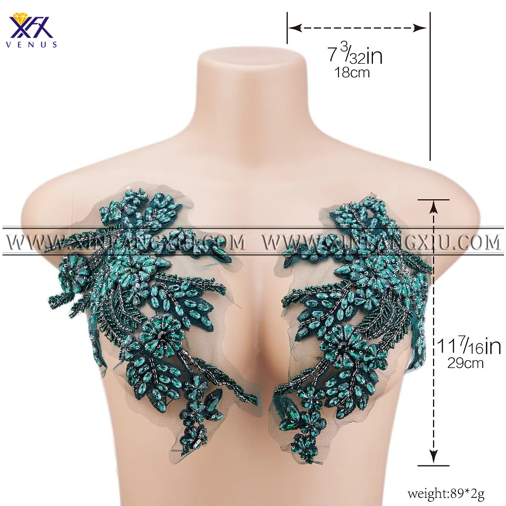 XFX VENUS, 1 пара, искусственная аппликация, зеленая вышивка, отделка, мотив для женской одежды, тканевая вышивка