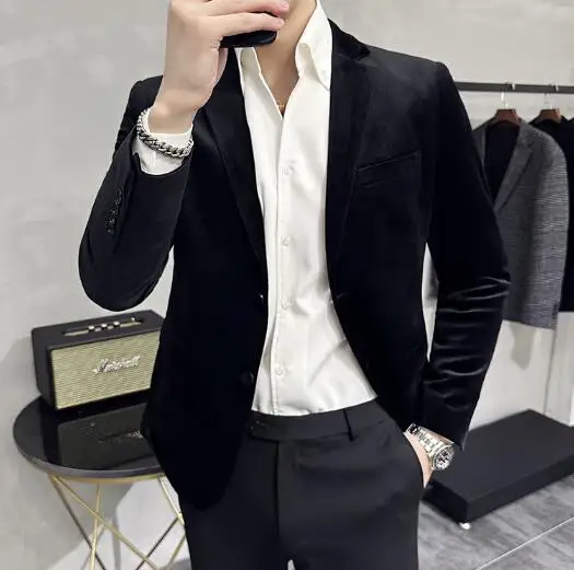 

Новый стиль, Мужской осенне-зимний облегающий костюм черного цвета из хлопчатобумажной смеси, модное пальто для мужчин, ABE02