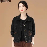 woman retro butterfly embroidered denim jacket black loose shortshort fashion jean jacket long sleeve streetwear jean coat