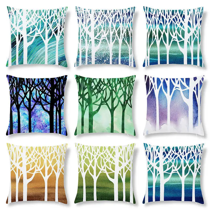 

Colorful Tree Cushion Cover Polyester Decorative Pillowcases Green Leaves Throw Pillow Case kussensloop almohada poszewka