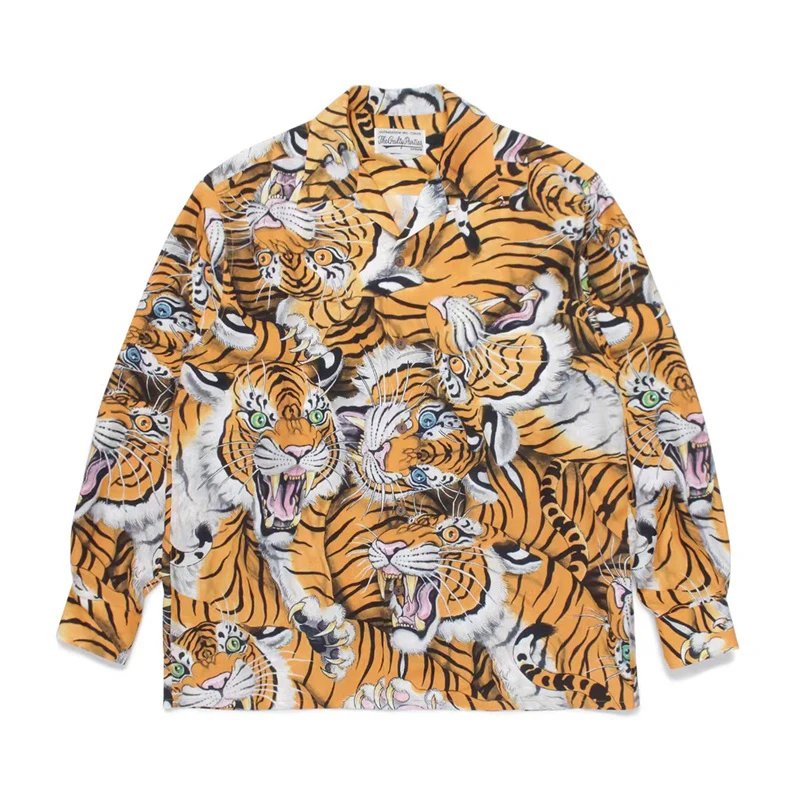 WACKO MARIA Shirts Oversized Print Tiger 1:1 Men Long Sleeve Shirts