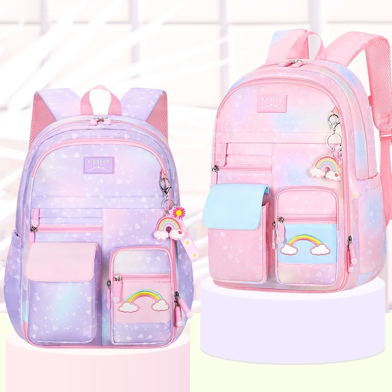 Gradient Color Starry Sky Children Large Capacity Fashion Backpacks New Girl Sweet Cute Rainbow Travel Schoolbags for Students