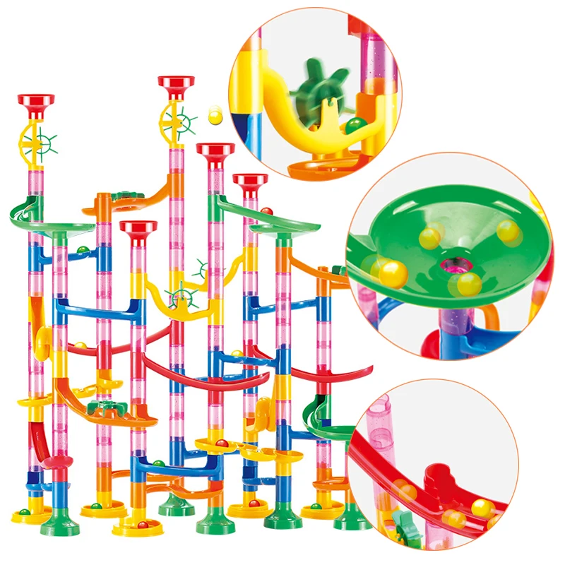 DIY конструктор трассы из трубок 29-232 детали для детей с мраморным шариком и лабиринтом- головоломкой в подарок, игрушка для обучения.