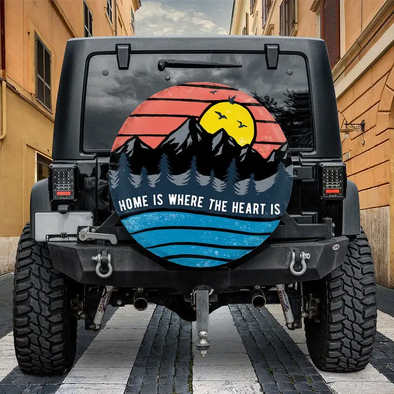 

Home Is Where The Heart Is Spare Tire Cover With Or Without Backup Camera Hole, Spare Tire Cover For CRV, Jeep Wrangler, Camping