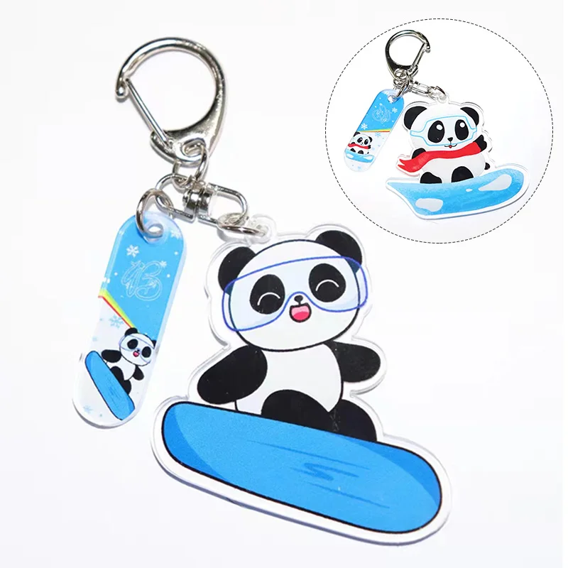 

2022 New Winter Games Ski Panda Key Chain Keyring Trinket Couples Cool Backpack Decor Bag Pendant Souvenir Key Accessories