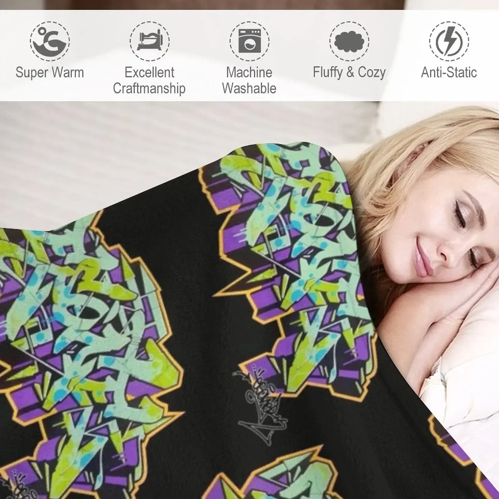 Фиолетовое одеяло в уличном стиле с граффити ESONE