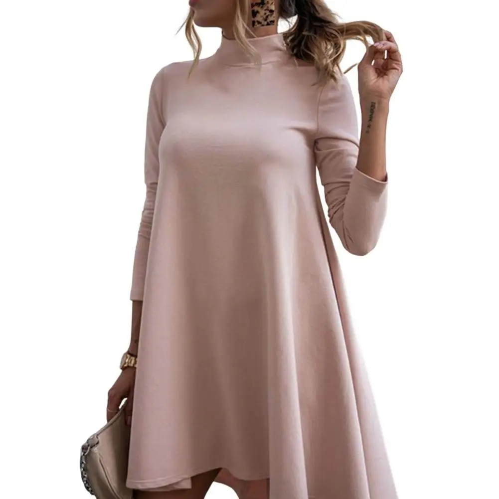 

Turtleneck Loose Waist Large Hem A-Line Women Dress Vintage Autumn Winter Long Sleeve Pullover Dress A-line Dresses For Women