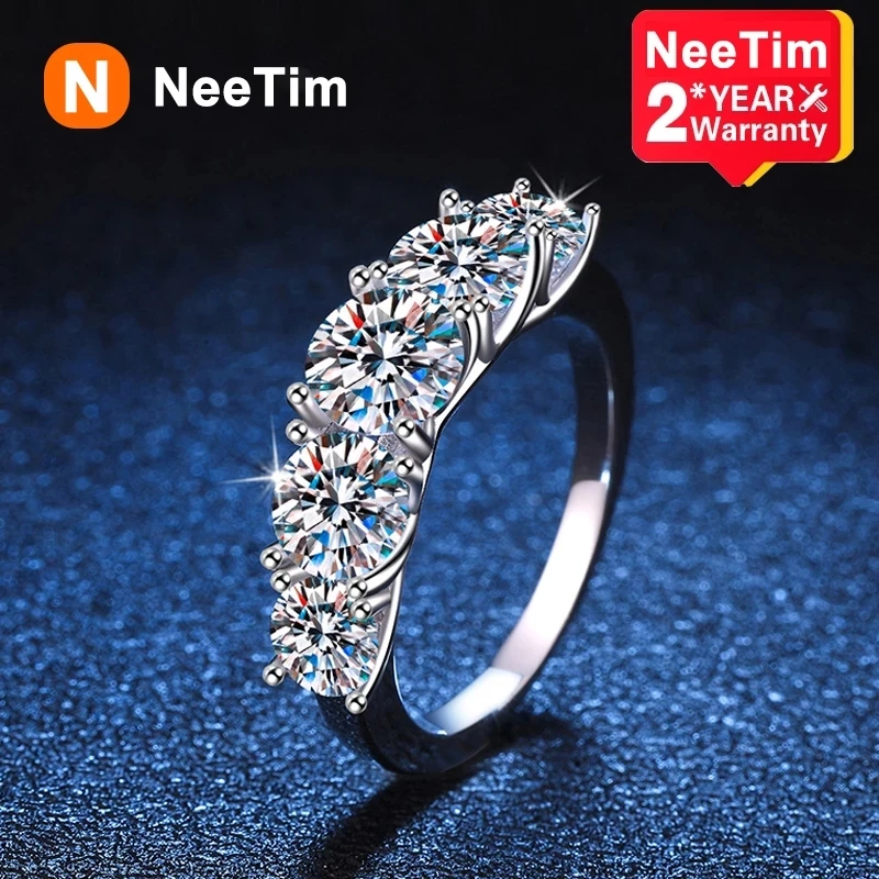 NeeTim 3.6ct D Color Moissanite Rings for Women Wedding Jewely with GRA 925 Sterling Sliver Plated 18k White Gold Eternity Band