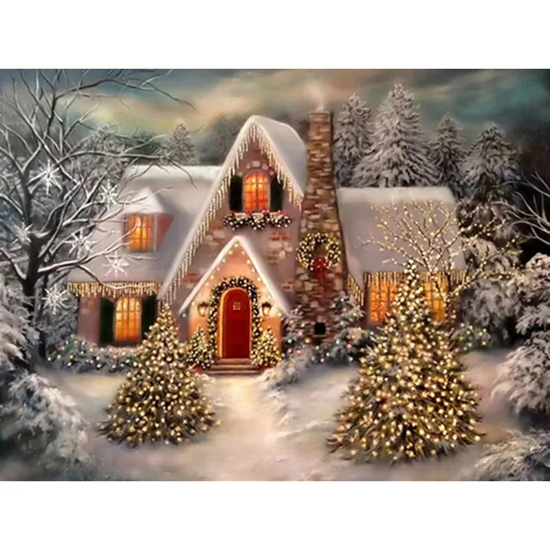 5D Diamond Painting Winter Full Square/Round Diamond Embroidery Christmas Tree Mosaic Landscape Decortion Christmas snow scene