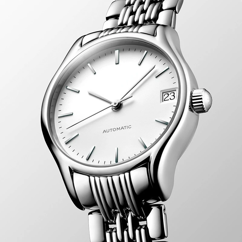 

Женские Модные механические Автоматические часы в стиле Luya с белым циферблатом и браслетом из нержавеющей стали с сапфировым стеклом