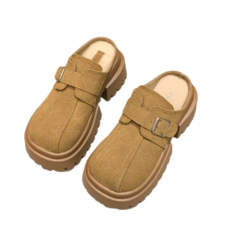 Замшевые женские тапочки на платформе туфли-лодочки высоком каблуке осенняя