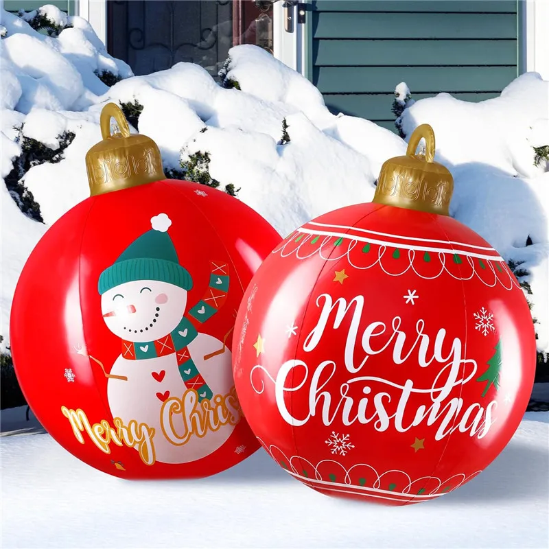 

60cm Merry Christmas Inflatable Ball Balloon Led Light for Santa Claus Xmas Tree Balls Supplies Party Props Door Frame Doorway