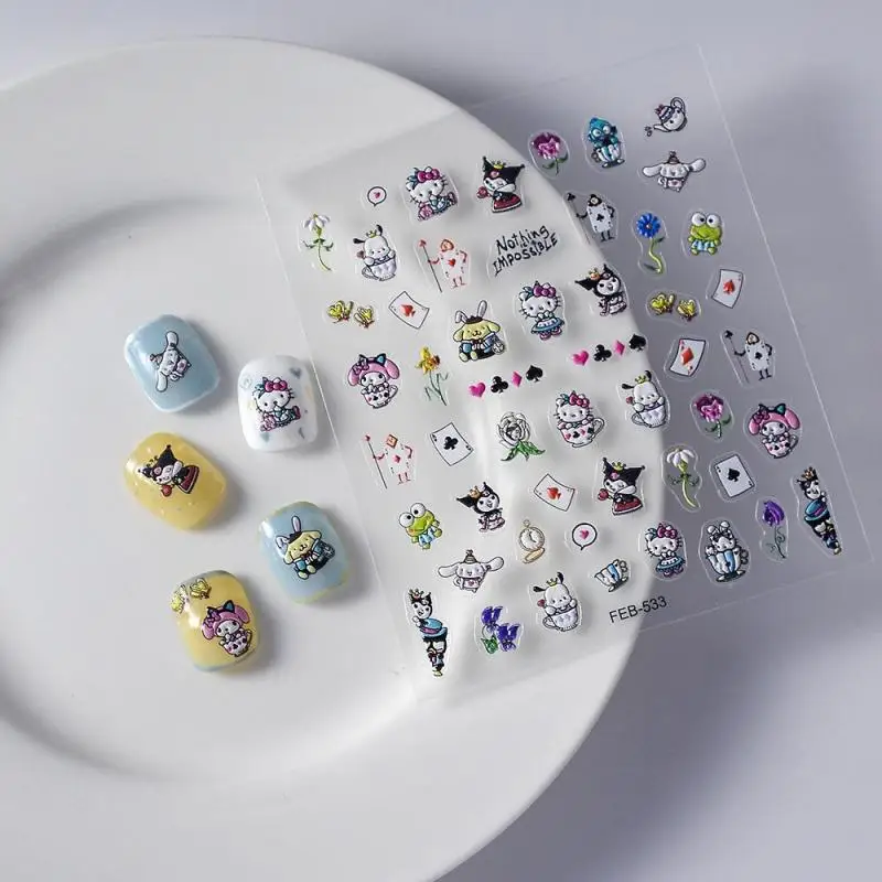 1 шт. наклейки для ногтей Sanrio Hello Kitty Kawaii Student 5D мультфильм милые украшения Kuromi My Melody