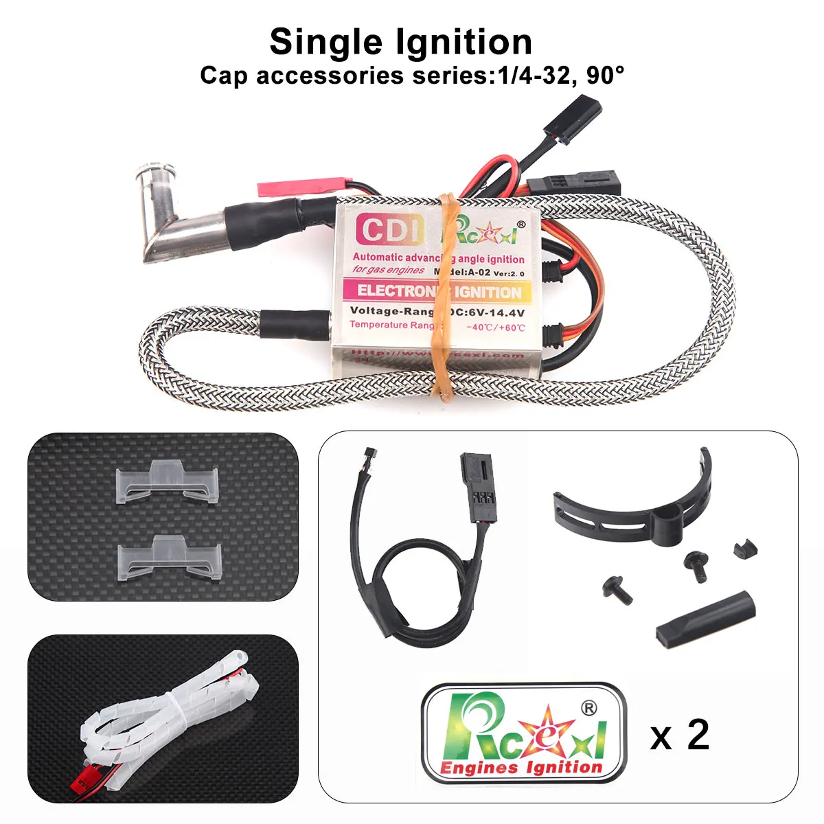 RCEXL Single Cylinder Ignition NGK-ME-8 1/4-32 CDI Igniter 90/120/180 Degrees Cap with Hall Sensor for RC Airplane Gas Engine enlarge