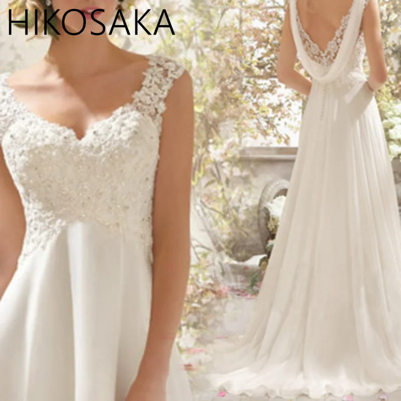 

Beach Wedding Dress Plus Size White/Lvory Chiffon Lace Appliques Elegant Dresses for Bridal Gown Backless Vestido De Noiva