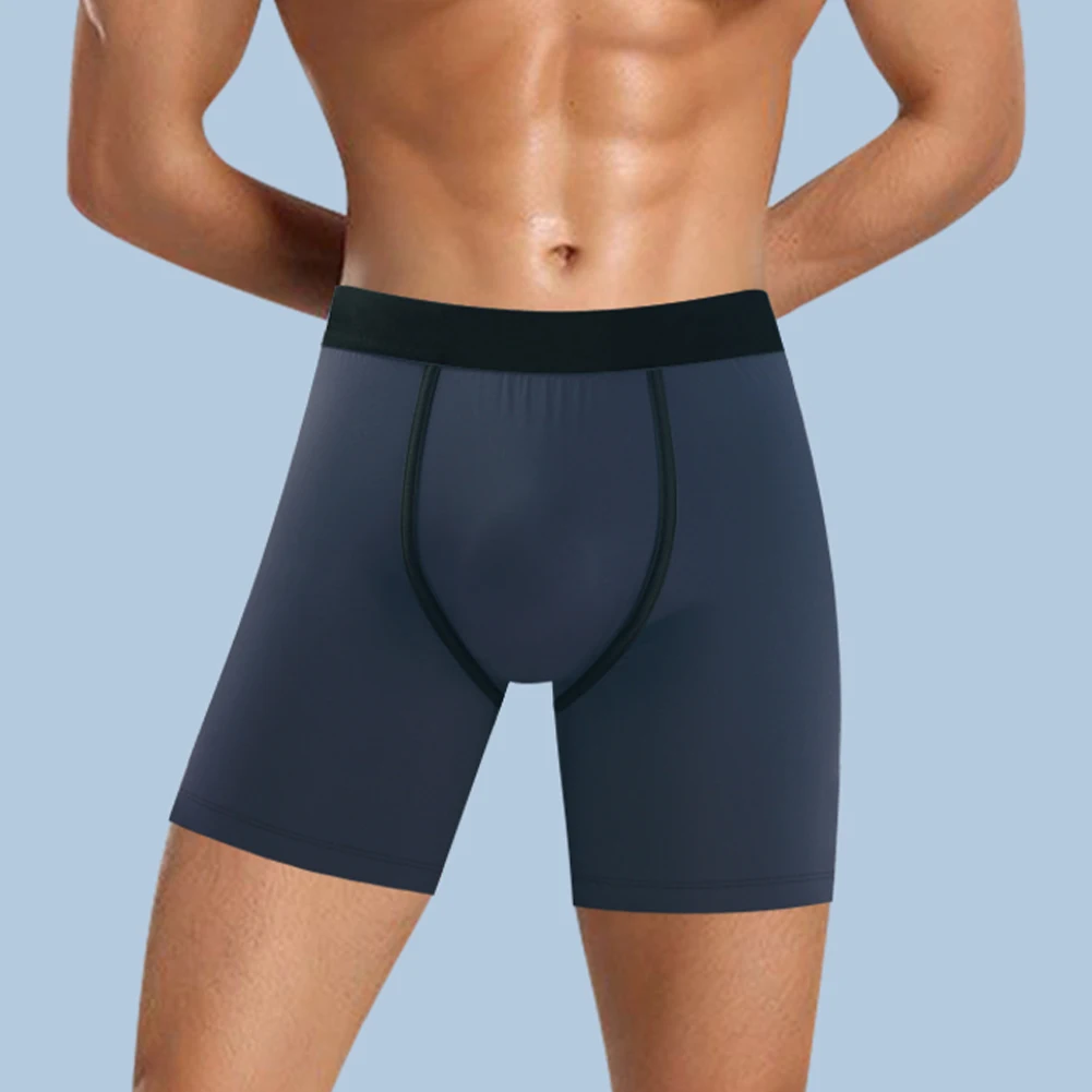 

Мужские Длинные Трусы из ледяного шелка, гладкое нижнее белье, женские дышащие боксеры, эластичные короткие бесшовные трусы, купальник