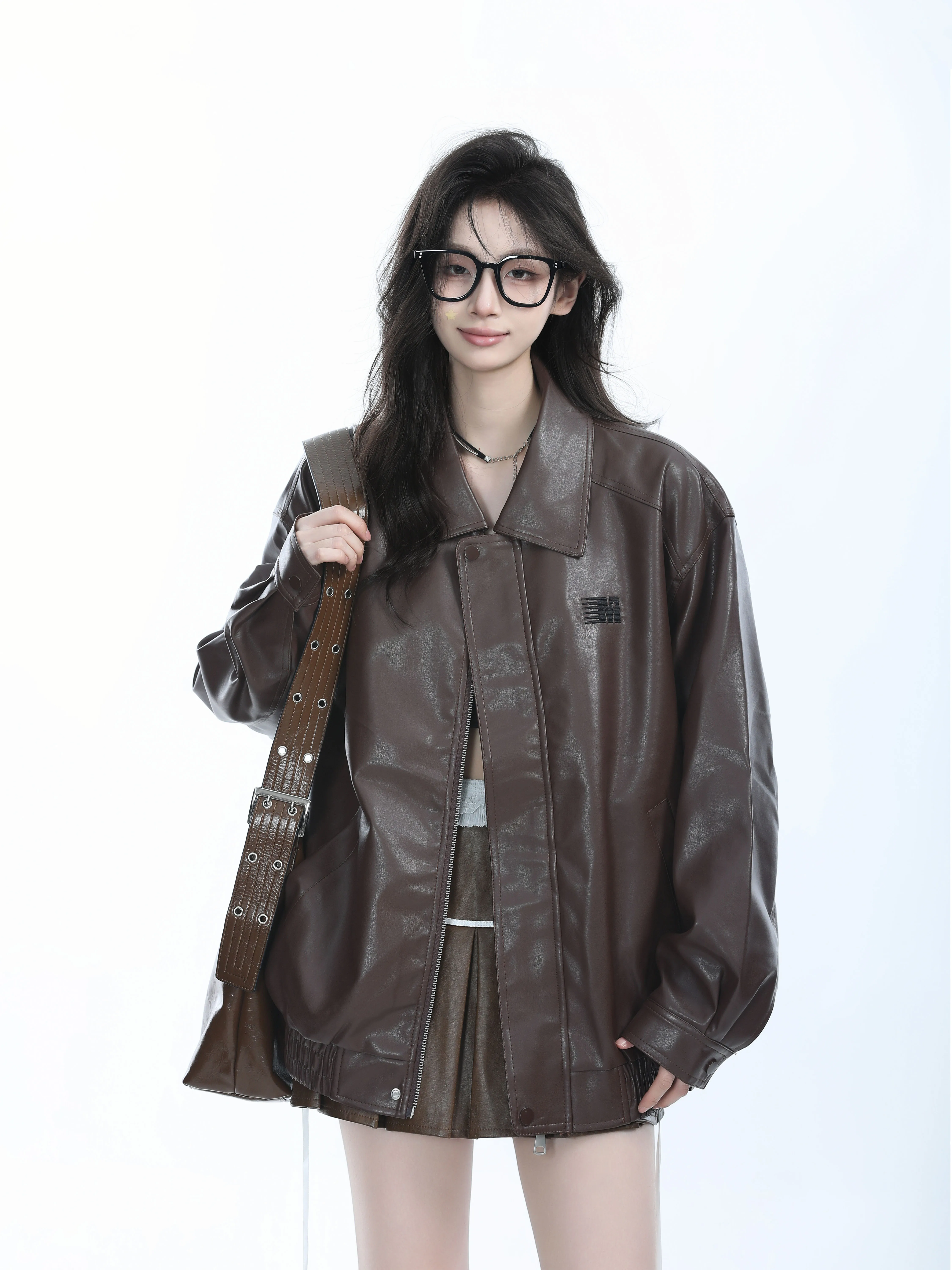 [Сидя в горах] Maillard Wear Коричневая мотоциклетная одежда Пальто из искусственной