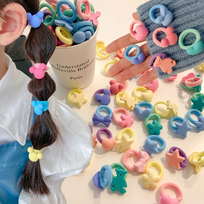 

10Pcs Cute Cartoon Colorful Hair bands Girls Nylon Elastic Rubber Band Headwear Hair Accessories Kids Headband Ornaments Gift