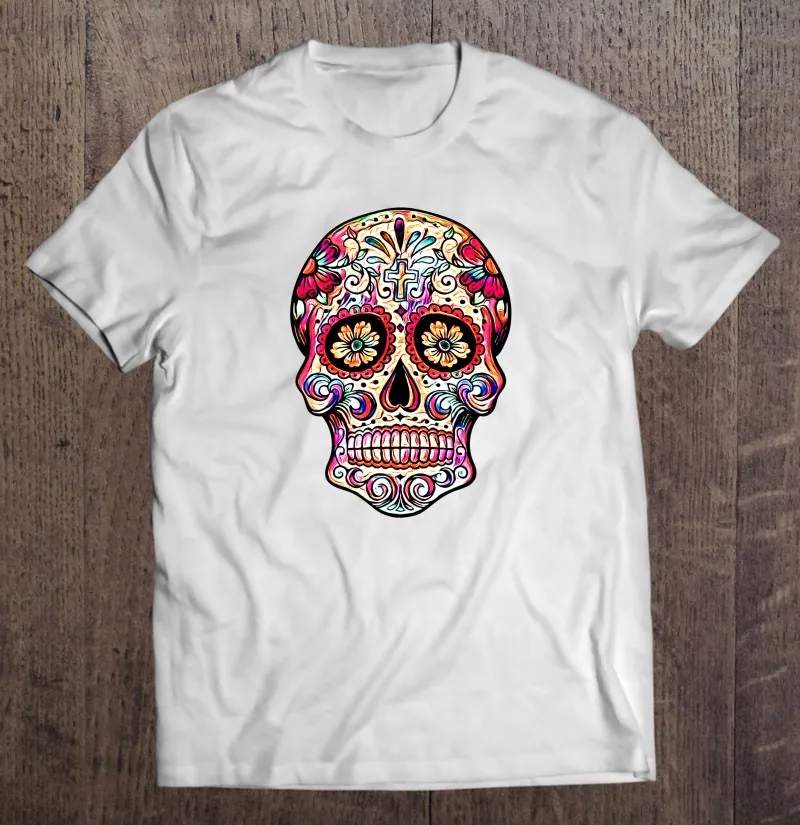 

Футболка с изображением сахарного черепа, классная мужская футболка с изображением Дня мертвых, подарок, мужские футболки, мужские топы, фу...