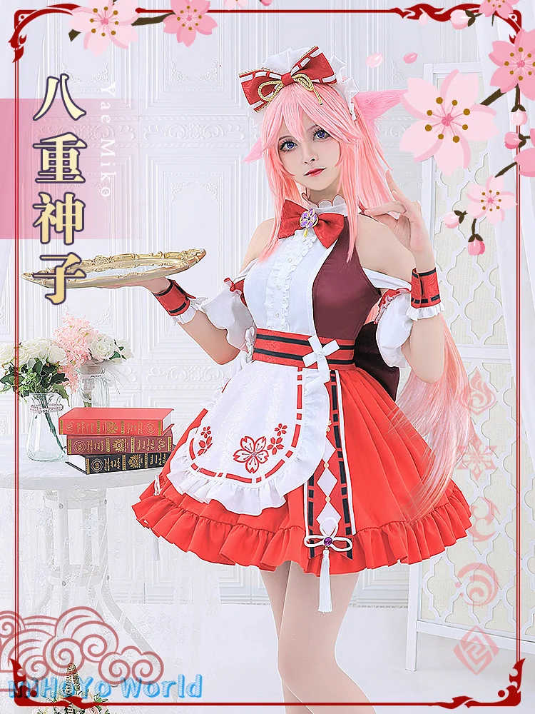 

MiHoYo Genshin Impact Yae Miko Maid Doujin Dress Cosplay Costume Lovely Pink Maid Cafe Yae Miko Dress Girls Xmas Birthday Gifts