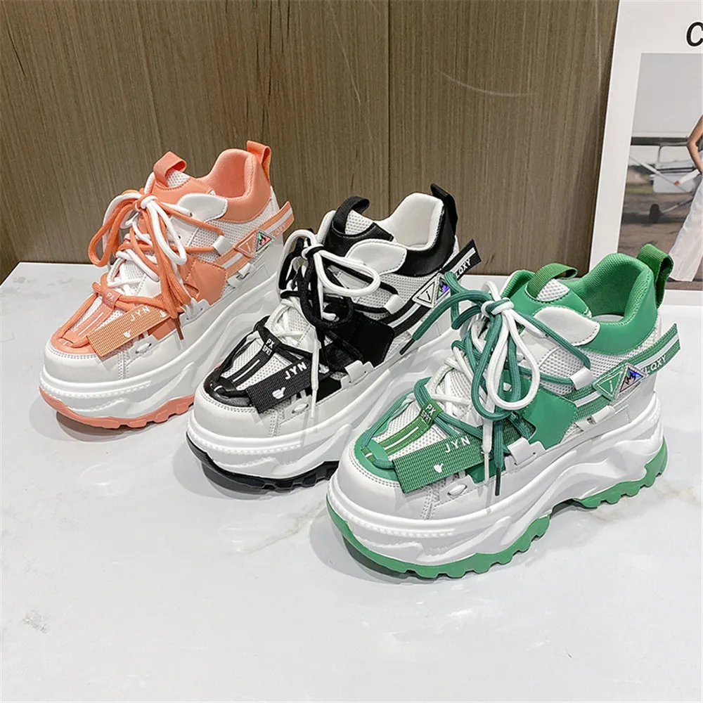 Женские кроссовки на массивной платформе 10 см повседневные дышащие танкетке