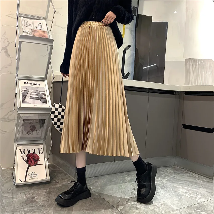 Брендовые дизайнерские женские элегантные шикарные юбки с высокой талией, роскошные модные длинные юбки золотого цвета для женщин на весну и осень
