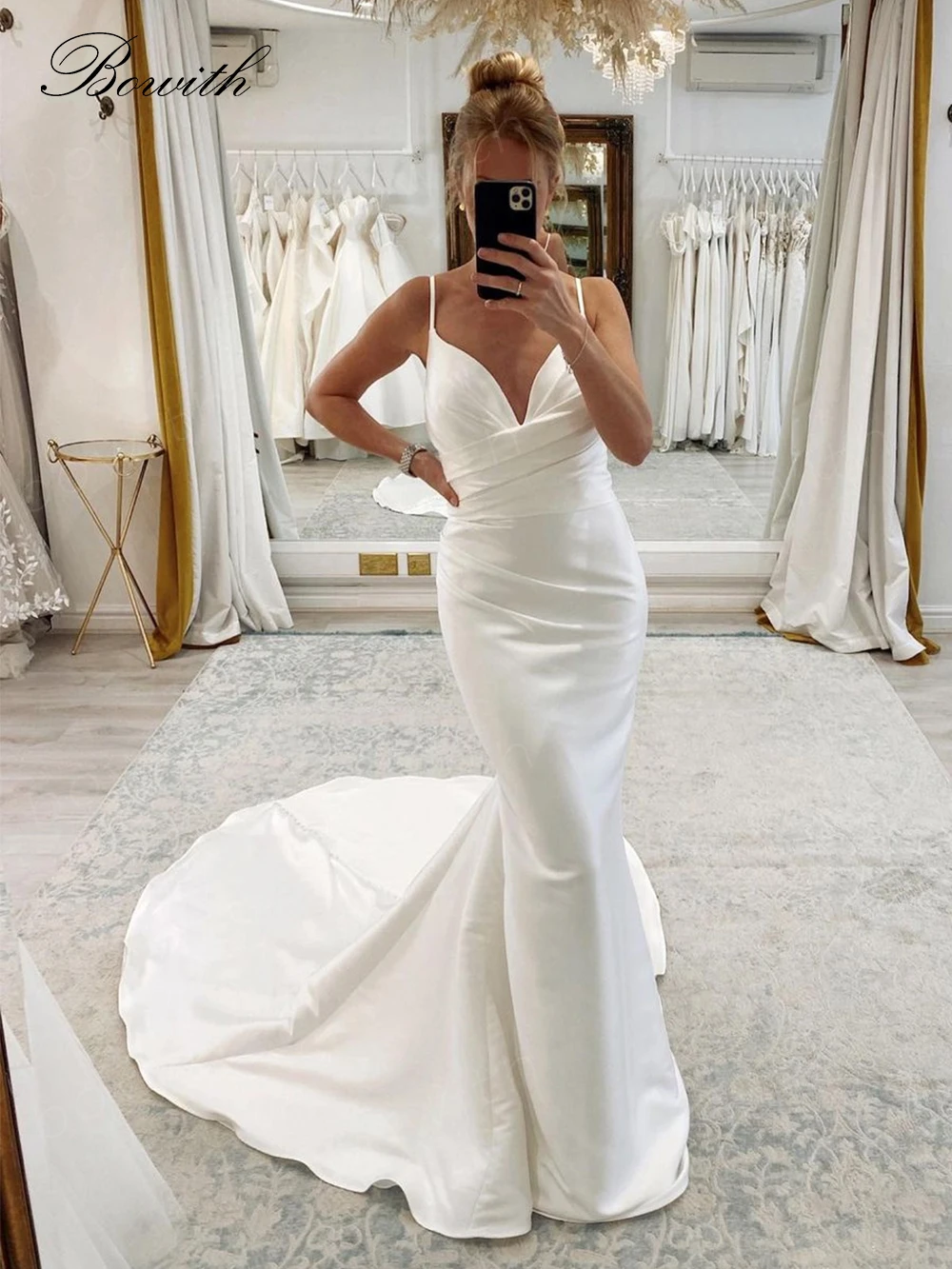 

Bowith Satin Wedding Dresses for Women Mermaid Bridal Gown for Church Elegant Beach Wedding Dress for Bride vestidos de novia