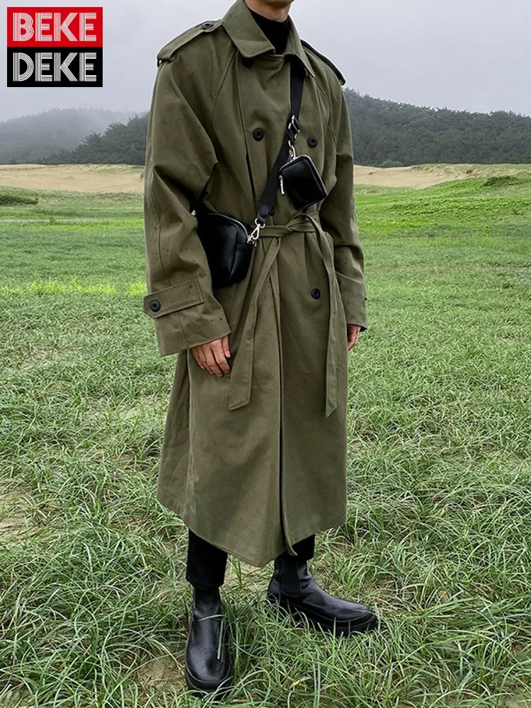 

Ветровка мужская свободного покроя, толстая однотонная двубортная куртка, пальто болотного цвета, пальто для отдыха, осень