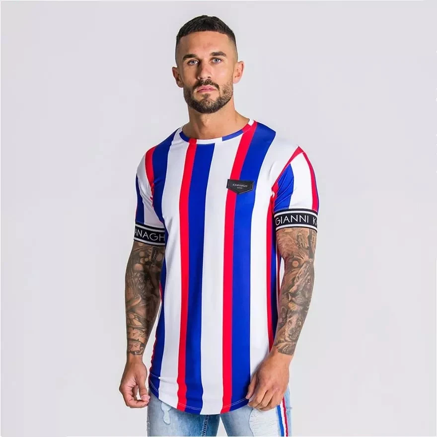 

2021new men Short sleeve t shirt Men Fitness Slim Street Blue T-shirt Siksilk Gyms Tees Tops Summer Fashion Casual clothi